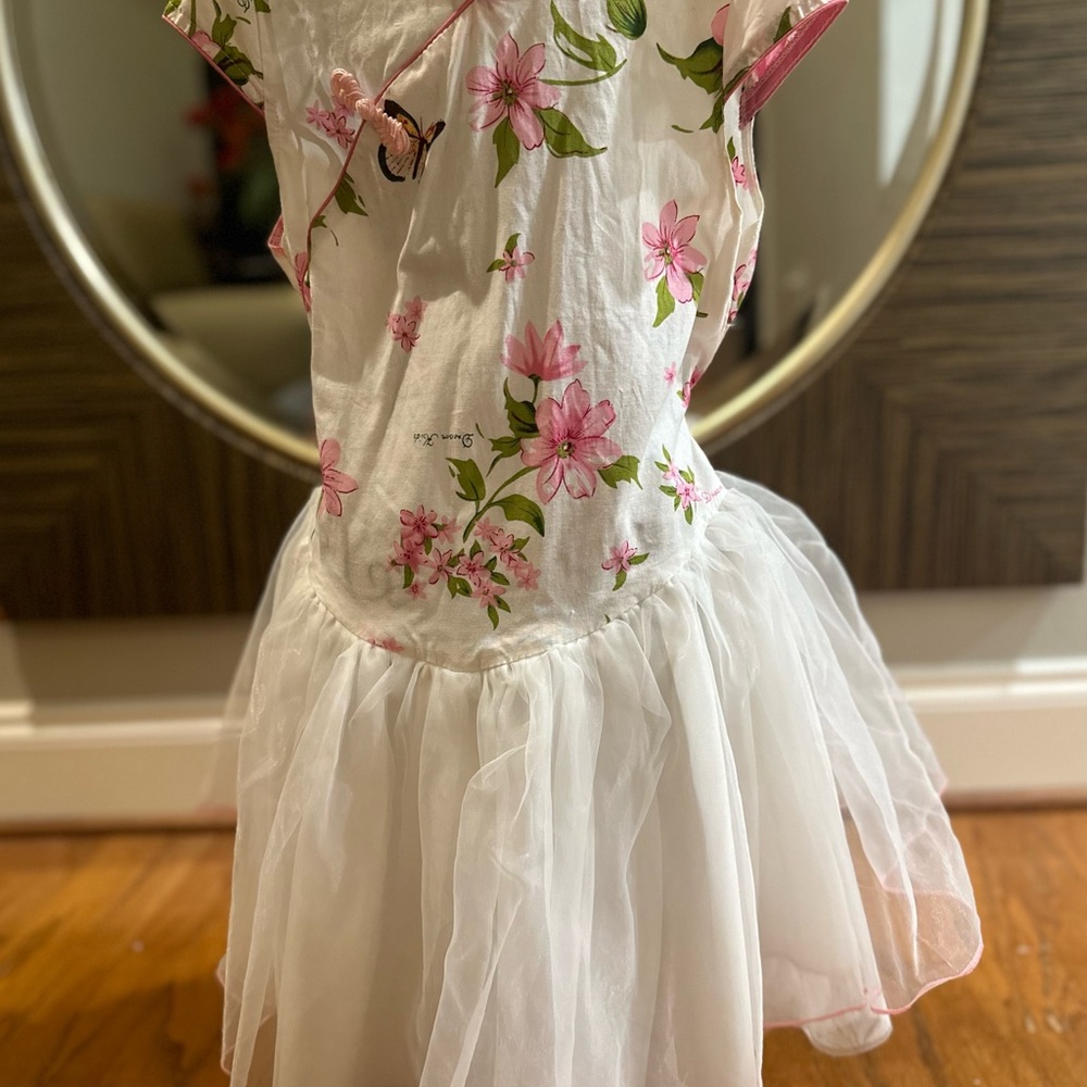 Floral Pink and White Kids Dress
